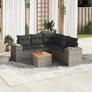 vidaXL Salon de jardin 6 pcs avec coussins gris résine tressée pas cher