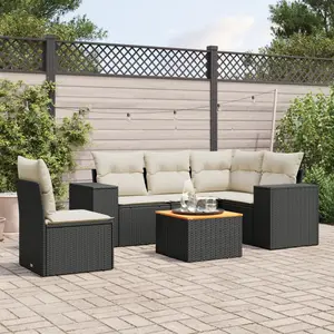 vidaXL Salon de jardin 6 pcs avec coussins noir résine tressée pas cher