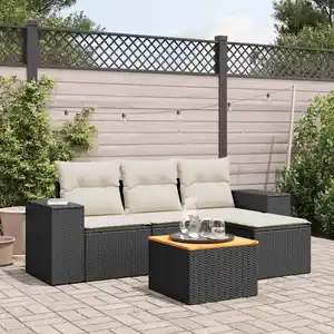 vidaXL Salon de jardin 5 pcs avec coussins noir résine tressée pas cher