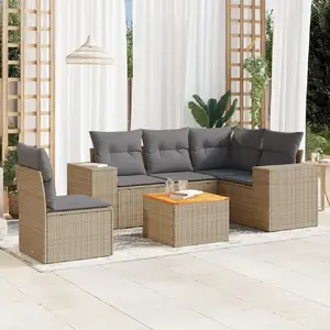 vidaXL Salon de jardin avec coussins 6 pcs beige résine tressée pas cher