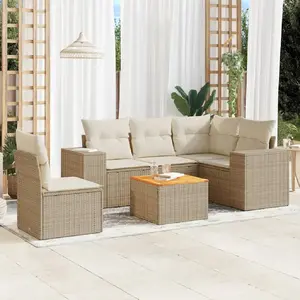 vidaXL Salon de jardin avec coussins 6 pcs beige résine tressée pas cher