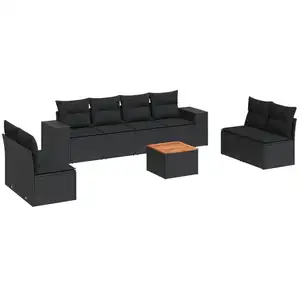 vidaXL Salon de jardin 9 pcs avec coussins noir résine tressée pas cher