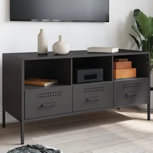 Vidaxl - Meuble tv noir 100,5x39x50,5 cm acier laminé à froid Noir pas cher