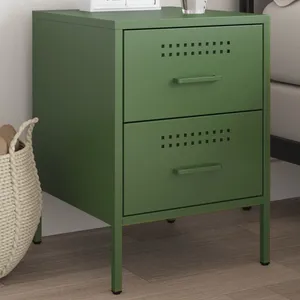 Comparateur de prix : vidaXL Table de chevet vert olive 36x39x50,5 cm acier