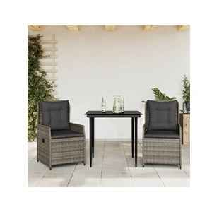 vidaXL Ensemble à manger de jardin 3 pcs coussins gris résine tressée pas cher