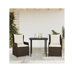 vidaXL Ensemble à manger de jardin 3 pcs et coussins marron poly rotin pas cher