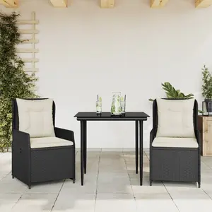 vidaXL Ensemble à manger de jardin avec coussins 3 pcs Noir pas cher