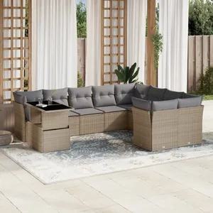 vidaXL Salon de jardin avec coussins 10 pcs beige résine tressée pas cher