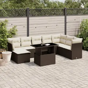 vidaXL Salon de jardin avec coussins 9 pcs marron résine tressée pas cher