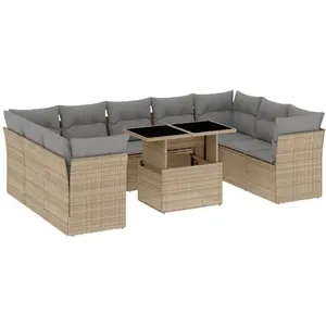 vidaXL Salon de jardin avec coussins 10 pcs beige résine tressée pas cher