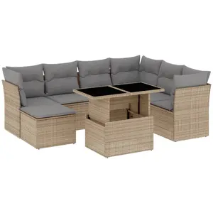 vidaXL Salon de jardin avec coussins 8 pcs beige résine tressée pas cher
