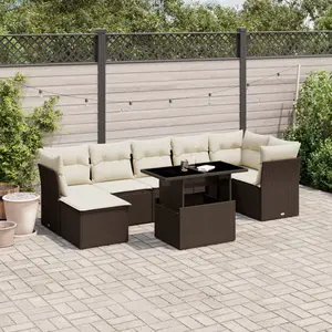 vidaXL Salon de jardin 8 pcs avec coussins marron résine tressée pas cher
