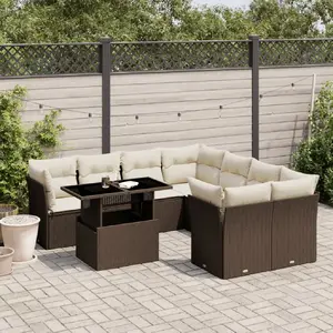vidaXL Salon de jardin avec coussins 9 pcs marron résine tressée pas cher