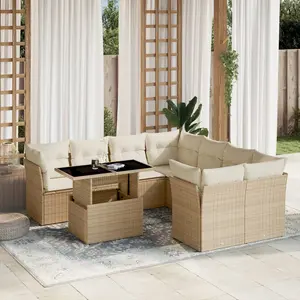 vidaXL Salon de jardin avec coussins 9 pcs beige résine tressée pas cher