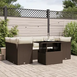 vidaXL Salon de jardin avec coussins 7 pcs marron résine tressée pas cher