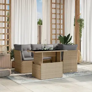 vidaXL Salon de jardin avec coussins 5 pcs beige résine tressée pas cher