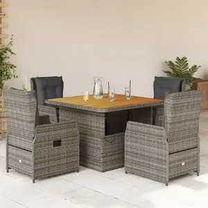 vidaXL Ensemble à manger de jardin 5 pcs coussins gris résine tressée pas cher