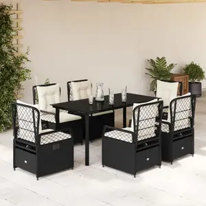 vidaXL Ensemble à manger de jardin coussins 7pcs Noir Résine tressée pas cher