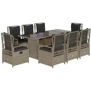vidaXL Ensemble à manger de jardin et coussins 9 pcs gris clair rotin pas cher