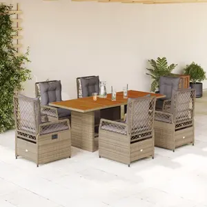 vidaXL Ensemble à manger de jardin et coussins 7 pcs beige poly rotin pas cher