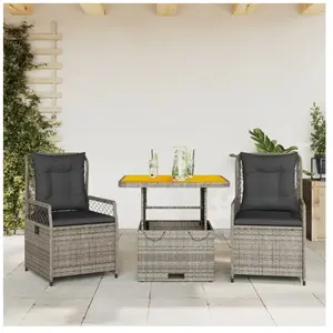 vidaXL Ensemble à manger de jardin 3 pcs coussins gris résine tressée pas cher