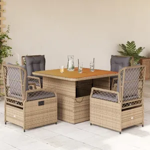 vidaXL Ensemble à manger de jardin avec coussins 5pcs Beige poly rotin pas cher