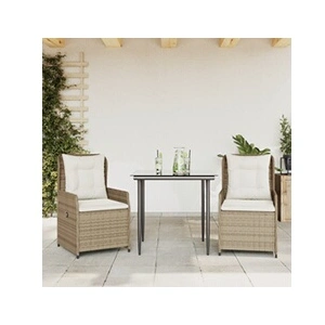 vidaXL Ensemble à manger de jardin et coussins 3 pcs Beige poly rotin pas cher