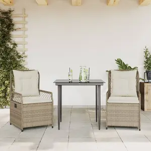 vidaXL Ensemble à manger de jardin et coussins 3 pcs Beige poly rotin pas cher