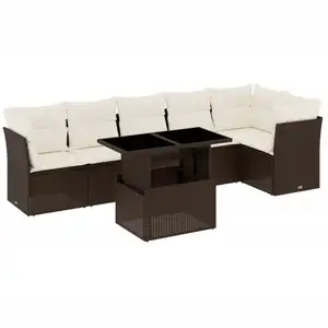 vidaXL Salon de jardin avec coussins 7 pcs marron résine tressée pas cher