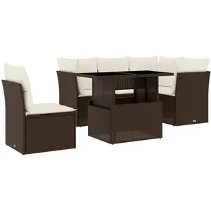 vidaXL Salon de jardin avec coussins 6 pcs marron résine tressée pas cher