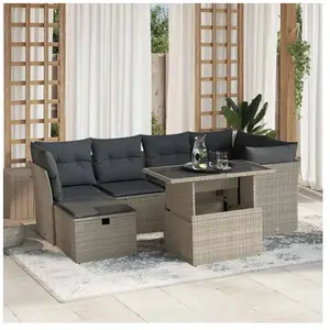 vidaXL Salon de jardin avec coussins 7 pcs gris clair résine tressée pas cher