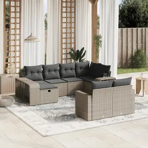 vidaXL Salon de jardin avec coussins 10 pcs gris clair résine tressée pas cher