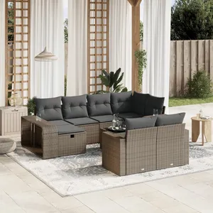 vidaXL Salon de jardin 11 pcs avec coussins gris clair résine tressée pas cher