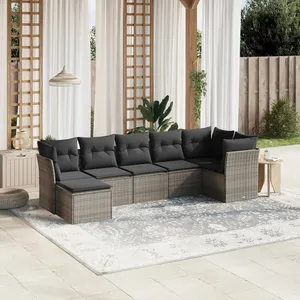 vidaXL Salon de jardin avec coussins 7 pcs gris clair résine tressée pas cher