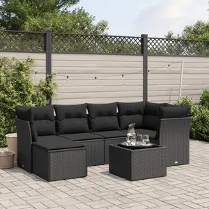 vidaXL Salon de jardin 7 pcs avec coussins noir résine tressée pas cher