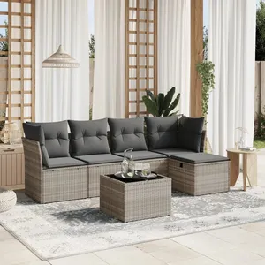 vidaXL Salon de jardin 6 pcs avec coussins gris clair résine tressée pas cher
