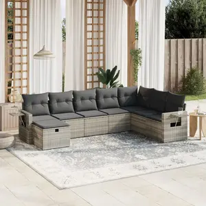 vidaXL Salon de jardin 8 pcs avec coussins gris clair résine tressée pas cher