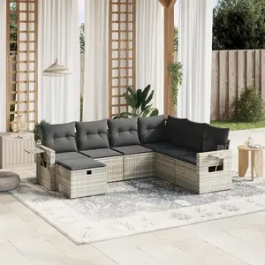 vidaXL Salon de jardin avec coussins 7 pcs gris clair résine tressée pas cher