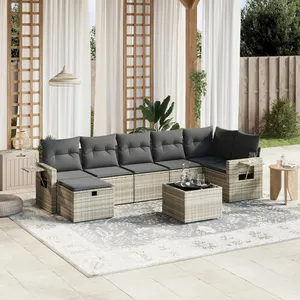 vidaXL Salon de jardin 8 pcs avec coussins gris clair résine tressée pas cher