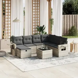 vidaXL Salon de jardin 8 pcs avec coussins gris clair résine tressée pas cher