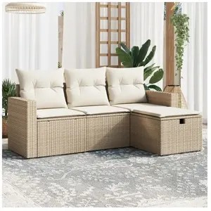 vidaXL Salon de jardin avec coussins 4 pcs beige résine tressée pas cher
