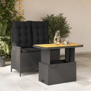 vidaXL Ensemble à manger de jardin coussins 2pcs noir résine tressée pas cher