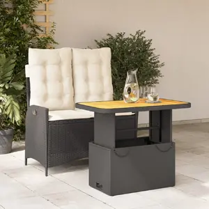 vidaXL Ensemble à manger de jardin coussins 2pcs noir résine tressée pas cher