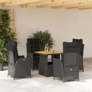 vidaXL Ensemble à manger de jardin coussins 5pcs Noir Résine tressée pas cher
