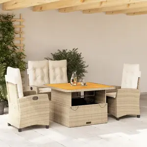 vidaXL Ensemble à manger de jardin coussins 4 pcs beige résine tressée pas cher