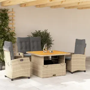 vidaXL Ensemble à manger de jardin coussins 4 pcs beige résine tressée pas cher