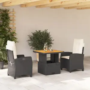 vidaXL Ensemble à manger de jardin avec coussins 3 pcs Noir pas cher