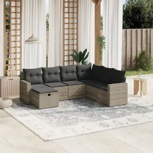 vidaXL Salon de jardin avec coussins 7 pcs gris clair résine tressée pas cher