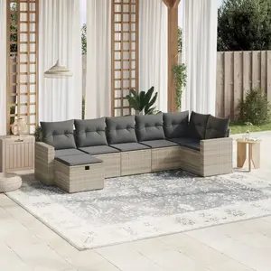 vidaXL Salon de jardin avec coussins 7 pcs gris clair résine tressée pas cher