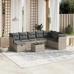 vidaXL Salon de jardin 9 pcs avec coussins gris clair résine tressée pas cher